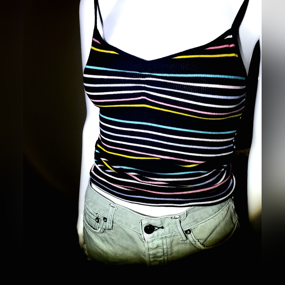 NB striped spaghetti strap low back tank top